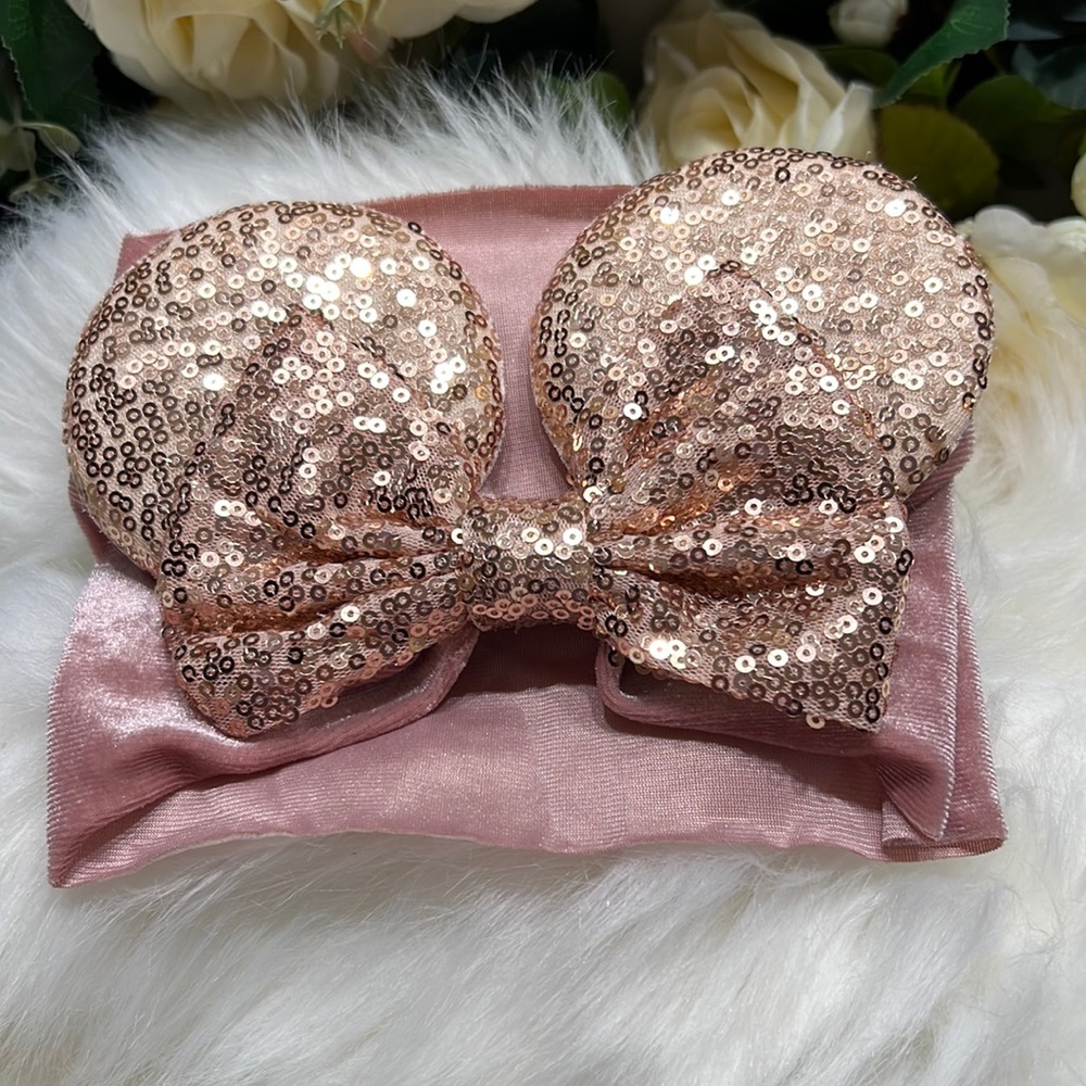Rose Gold Glitter Baby Mouse Ears Turban